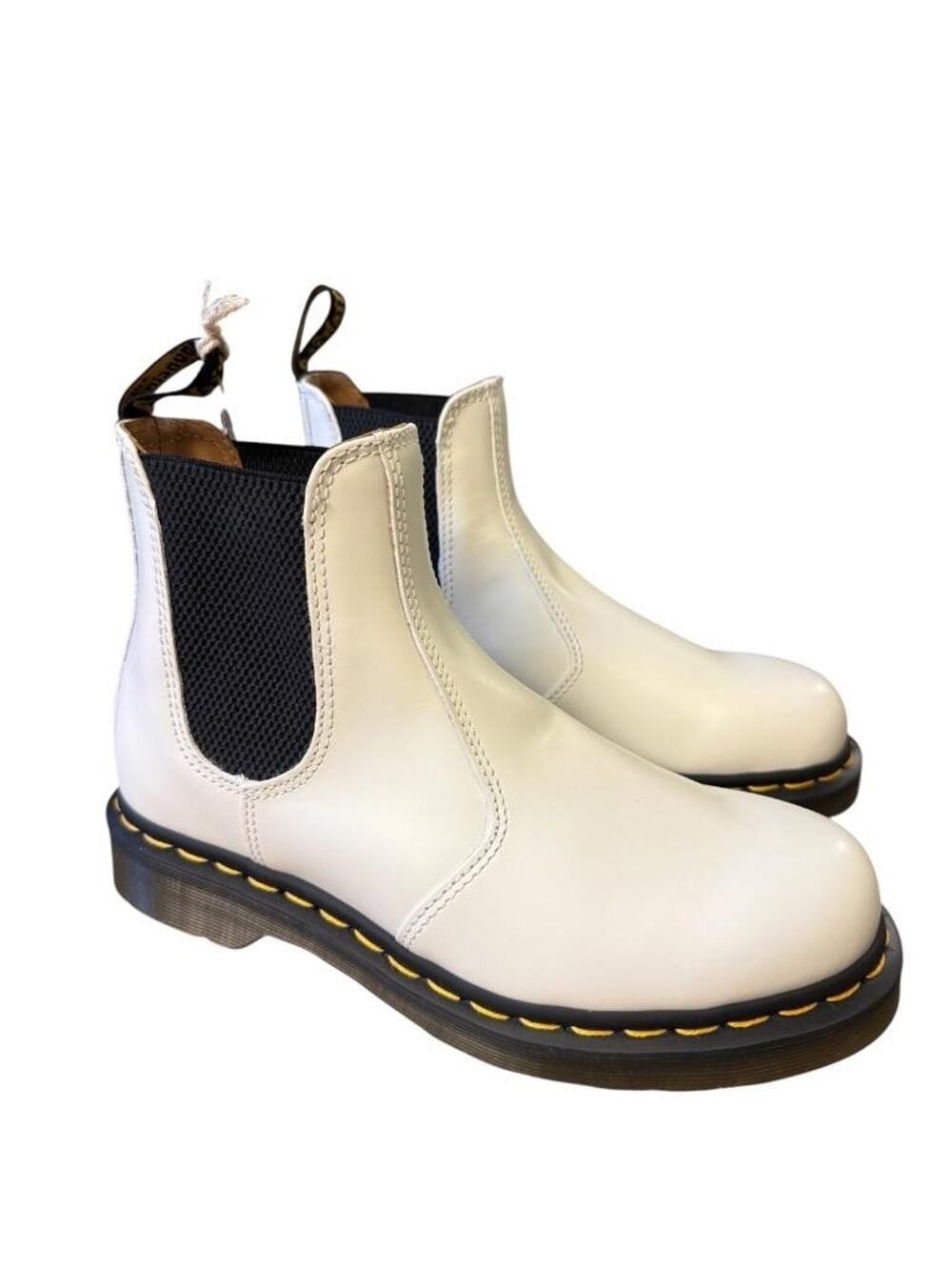 Dr. Martens 2976 Yellow Stitch Chelsea Boot White Leather NEW Women US size 7